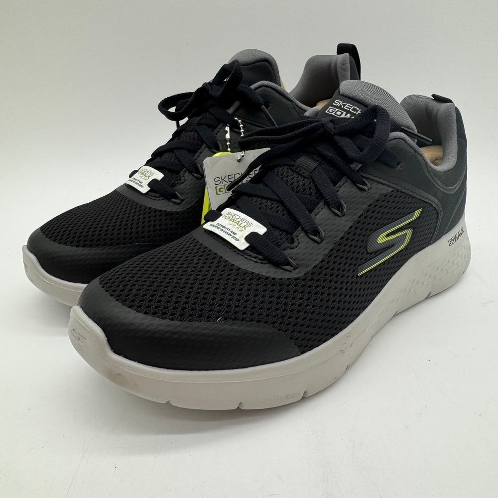 Skechers GO WALK Flex Mens US 9 Black Gray Mesh Lace Up Walking Shoes Sneakers
